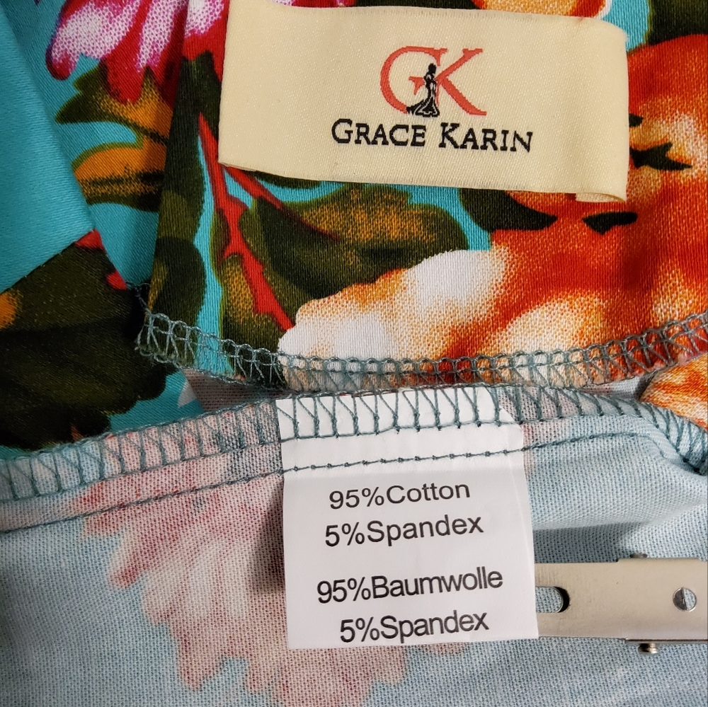 GRACE KARIN COTTON FLORAL FIT & FLARE DRESS V NECK WITH COLLAR DRESS 11-12  YEAR - Picture 7 of 9